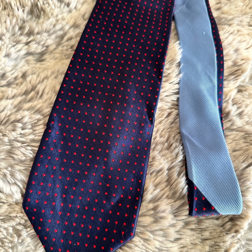 Navy Blue and Red Polka Dot Tie